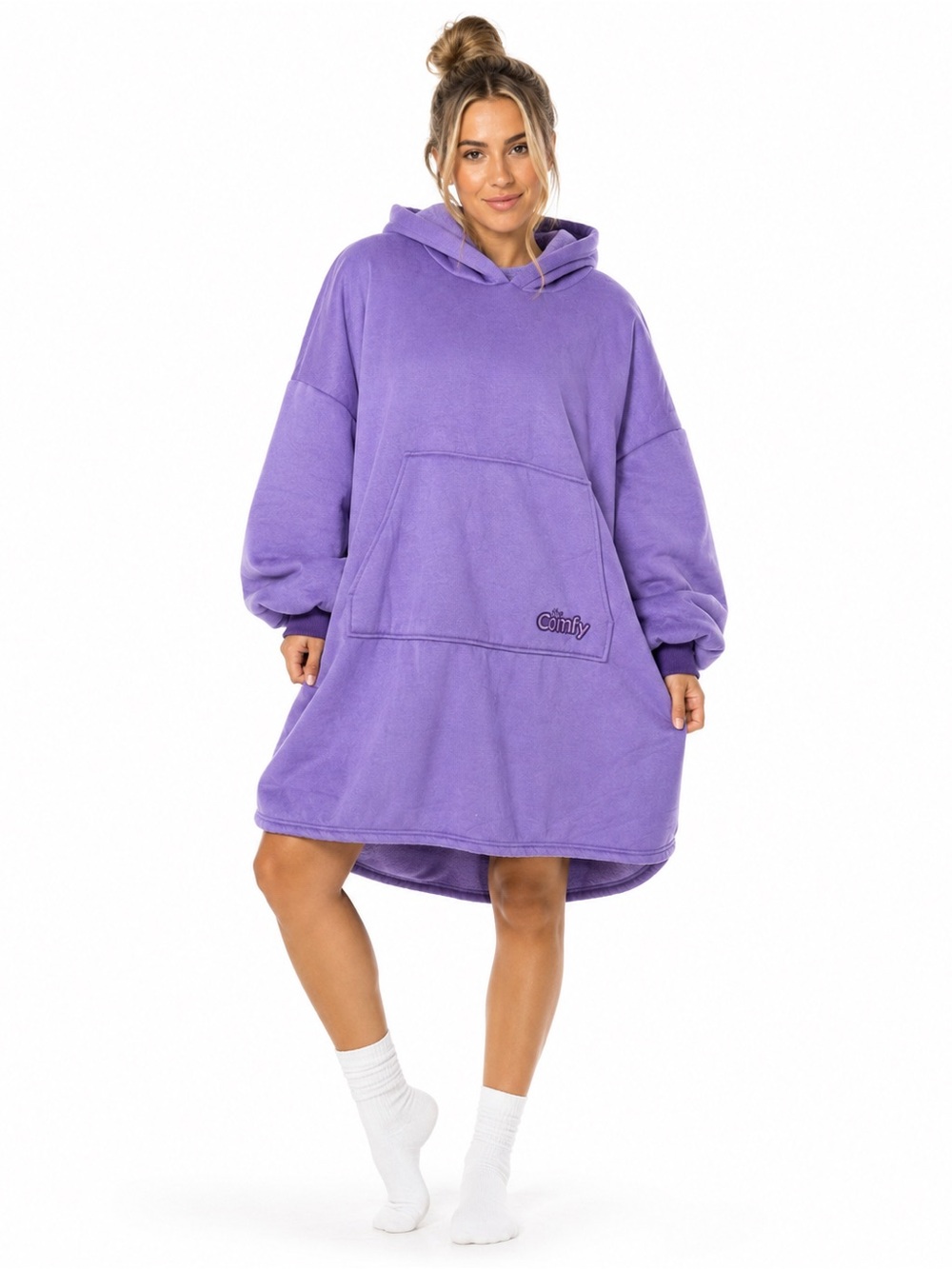 The Comfy Purple Oversized Wearable Blanket Hoodie One Size Kangaroo Pocket